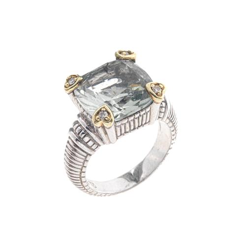 Judith Ripka Green Quartz & Diamond Fontaine Ring - Size 7