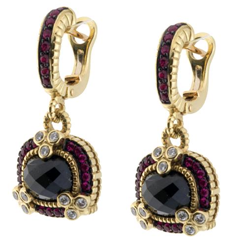 Judith Ripka 18k Yellow Gold Ruby Onyx Monaco Earrings
