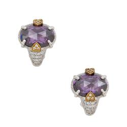 Judith Ripka Sterling Silver 18k Gold Diamond Amethyst Stud Earrings