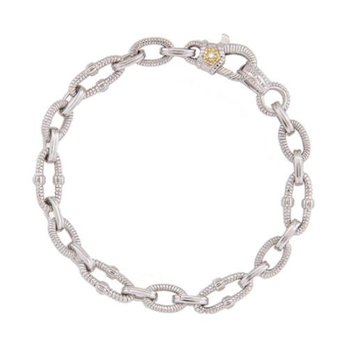 Judith Ripka Diamond Sterling Silver 18k Yellow Gold Chain Link Bracelet
