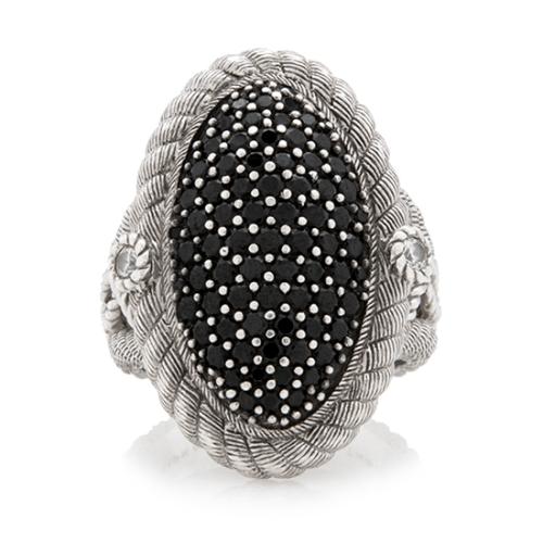 Judith Ripka Sterling Silver Black Spinal Oval Cocktail Ring - Size 6