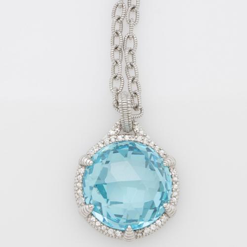 Judith Ripka Sterling Silver Crystal Blue Topaz Pendant Necklace