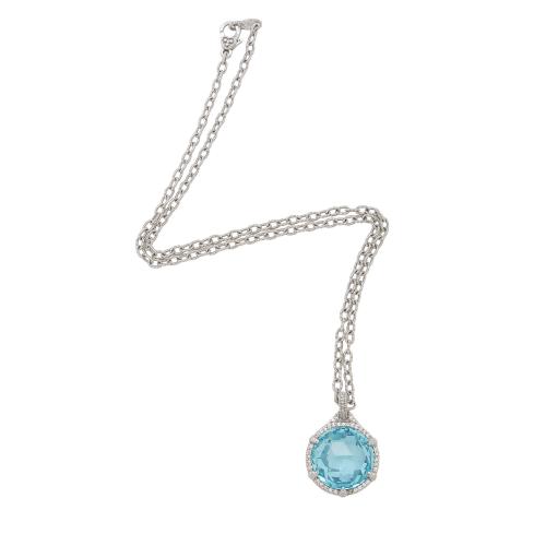 Judith Ripka Sterling Silver Crystal Blue Topaz Pendant Necklace