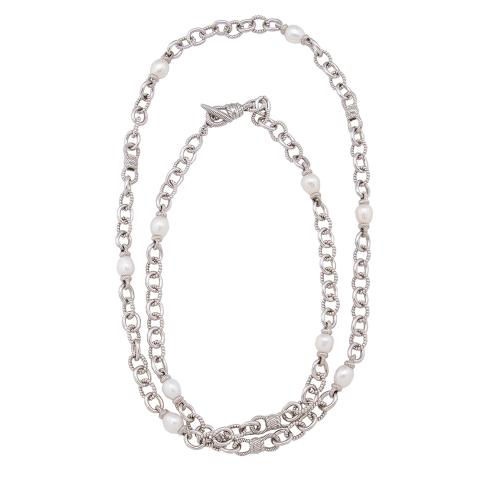 Judith Ripka Sterling Silver Pearl Stationed Necklace