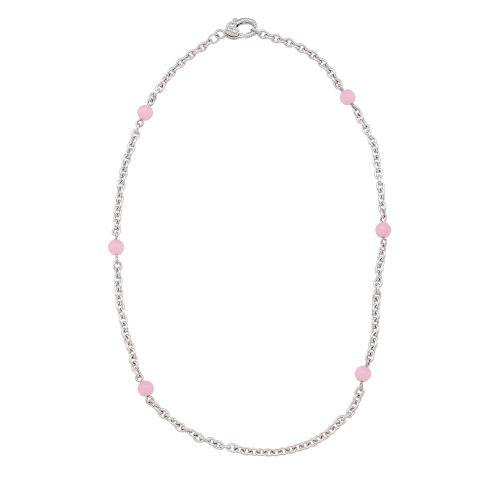 Judith Ripka Sterling Silver Pink Agate Stationed Necklace