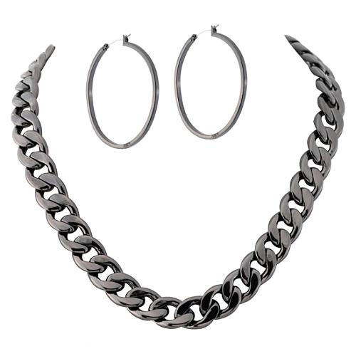 Juicy Couture Hematite Icons Necklace & Hoop Earrings