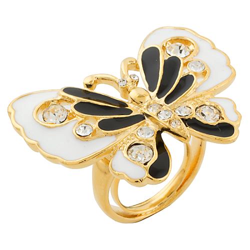 Kenneth Jay Lane Black & White Butterfly Ring