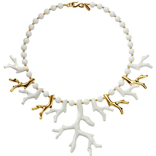 Kenneth Jay Lane Coral Branch Necklace with White Beads
