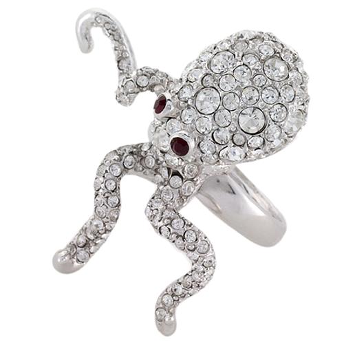 Kenneth Jay Lane Silver and Crystal Octopus Ring