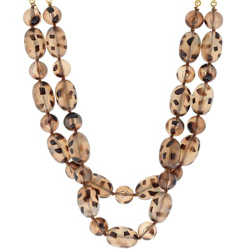 Kenneth Jay Lane Two Row Tortoise Bead Necklace