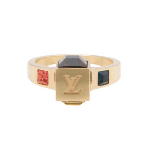 Louis Vuitton Brass Crystal Gamble Ring - Size 5 1/2