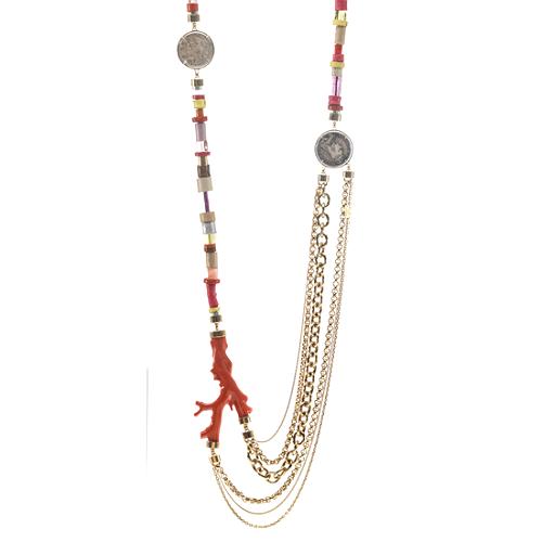 Louis Vuitton Gold Chain Coral Necklace