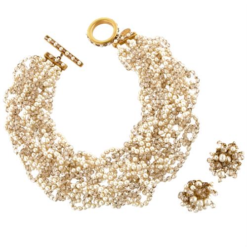 Miriam Haskell Multi Strand Pearl Necklace & Earring Set