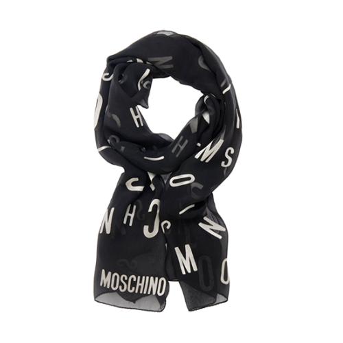 Moschino Vintage Silk Rayon Logo Scarf