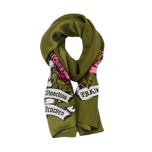 Moschino Vintage Silk Wild at Heart Long Scarf