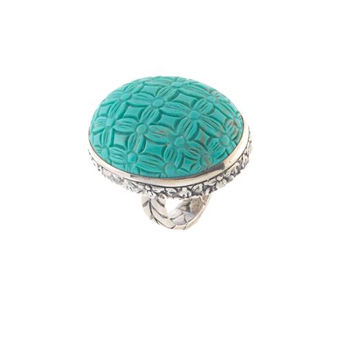 Stephen Dweck Carved Turquoise Ring - Size 7 1/2