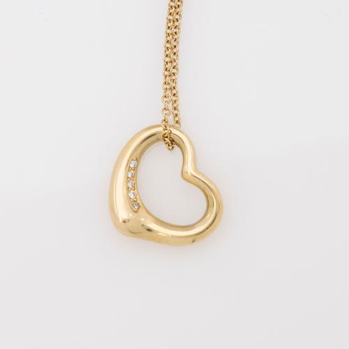 TIffany & Co. Elsa Peretti 18k Gold Diamond Open Heart Necklace