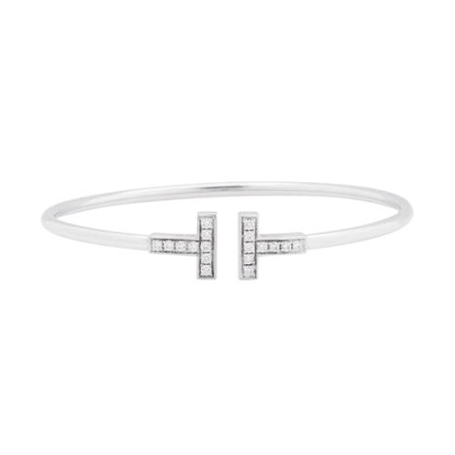 Tiffany & Co. 18kt White Gold Diamond T Wire Bracelet 