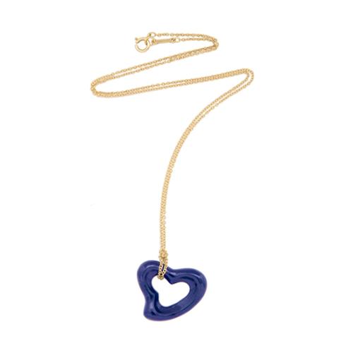 Tiffany & Co. 18k Gold Elsa Peretti Lapis Lazuli Open Heart Necklace