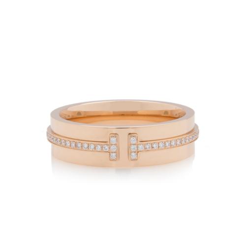 Tiffany & Co. 18kt Rose Gold Diamond T Two Ring - Size 7