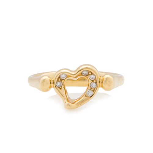 Tiffany & Co. Elsa Peretti Diamond 18k Yellow Gold Open Heart Ring - Size 6