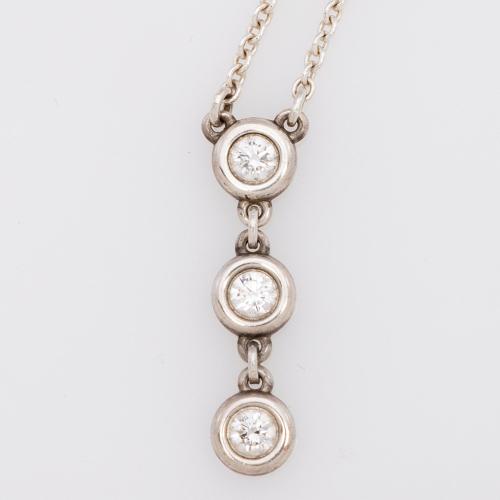 Tiffany & Co. Elsa Peretti Sterling Silver Diamond By The Yard Drop Pendant Necklace
