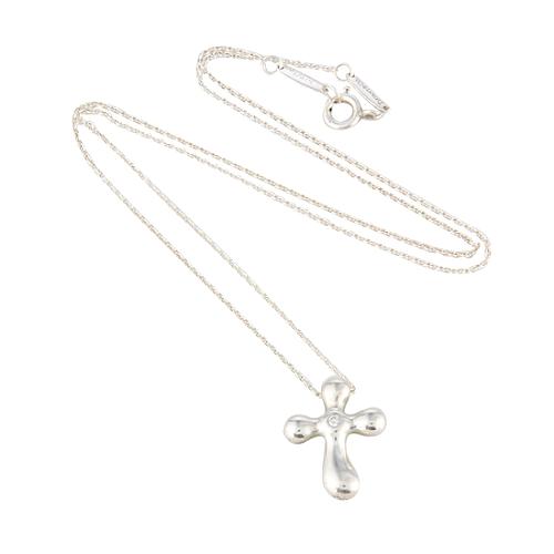 Tiffany & Co. Elsa Peretti Sterling Silver and Diamond Cross Necklace
