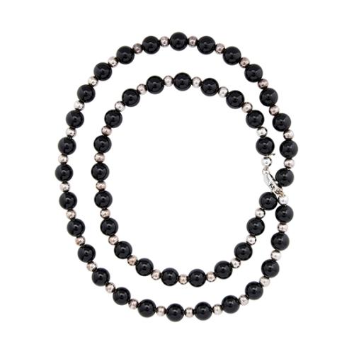 Tiffany & Co. Onyx & Sterling Silver Bead Necklace