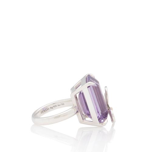 Tiffany & Co. Sterling Silver 18k Gold Amethyst Love Bugs Cocktail Ring - Size 6