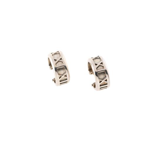 Tiffany & Co. Sterling Silver Atlas Roman Numeral Hoop Earrings 