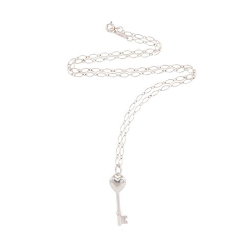 Tiffany & Co. Sterling Silver Diamond Heart Key Oval Link Necklace