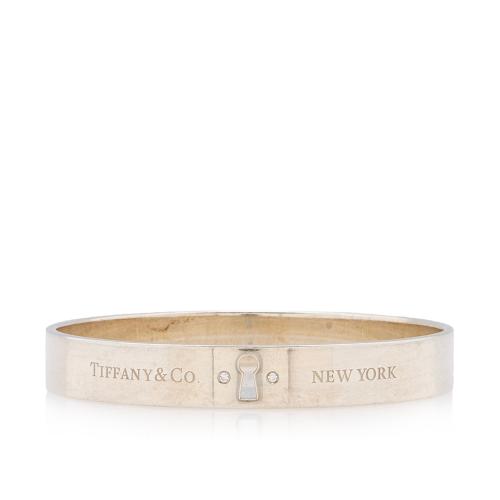 Tiffany & Co. Sterling Silver Diamond Locks Narrow Bangle Bracelet