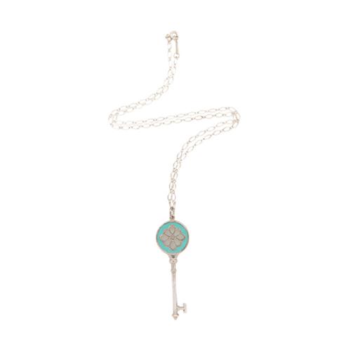 Tiffany & Co. Sterling Silver Enamel Knot Key Pendant Oval Link Necklace