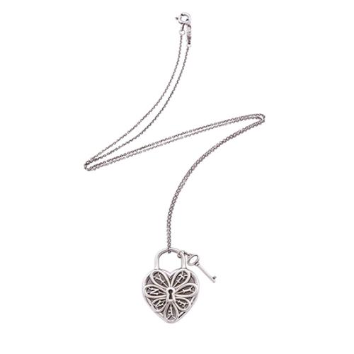 tiffany filigree heart pendant with key