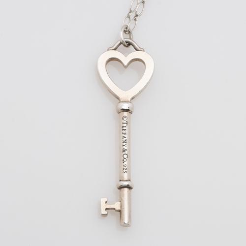 Tiffany & Co. Sterling Silver Heart Key Pendant Necklace