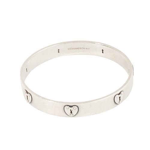 Tiffany & Co. Sterling Silver Heart Locks Bangle Bracelet