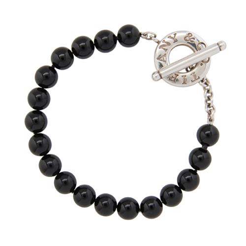 Tiffany & Co. Sterling Silver Onyx Bead Toggle Bracelet