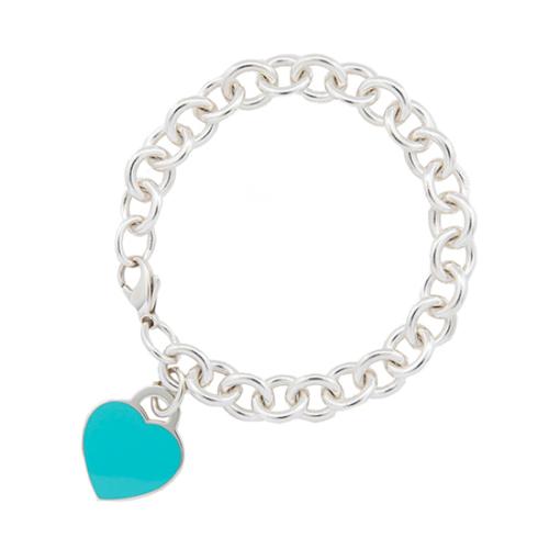 Tiffany & Co. Sterling Silver Return to Tiffany Enamel Heart Charm Bracelet