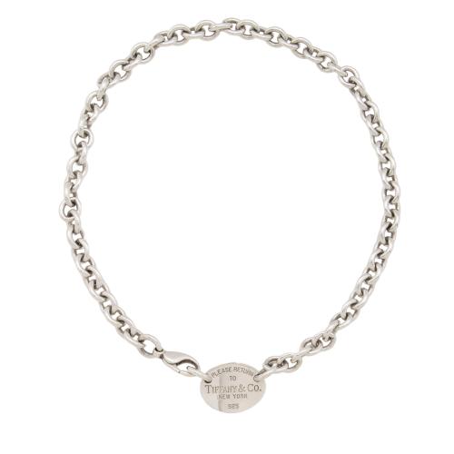 Tiffany & Co. Sterling Silver Return to Tiffany Oval Tag Choker Necklace
