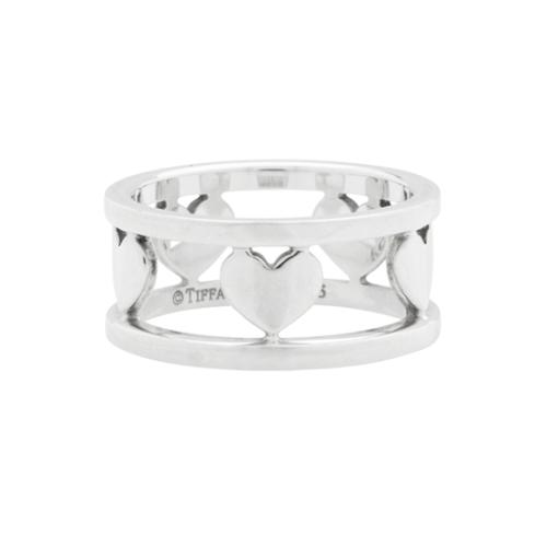 Tiffany & Co. Sterling Silver Stencil Heart Double Band Ring - Size 6