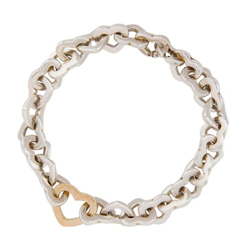 Tiffany & Co. Sterling Silver & 18kt Yellow Gold Heart Link Bracelet 