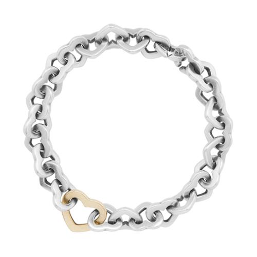 Tiffany & Co. Sterling Silver 18kt Yellow Gold Heart Link Bracelet 