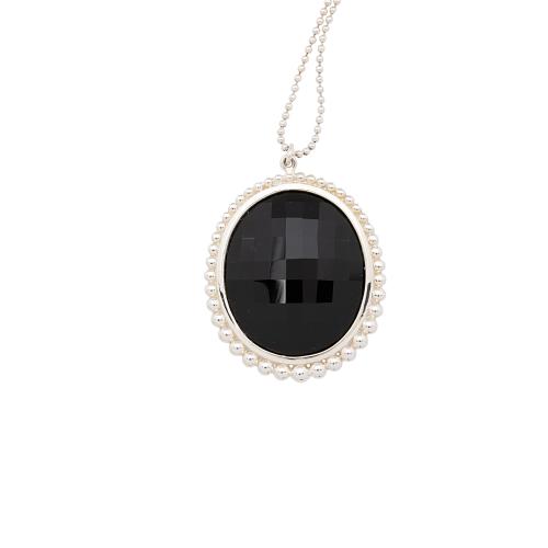 Tiffany & Co. Ziegfeld Sterling Silver Onyx Oval Pendant Necklace
