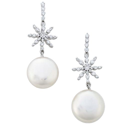 Vera Wang Freshwater Pearl and Diamond Snowflake Earrings