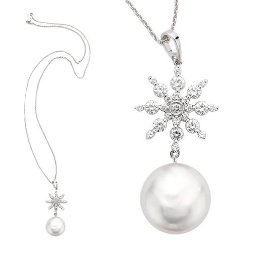 Vera Wang Freshwater Pearl and Diamond Snowflake Pendant