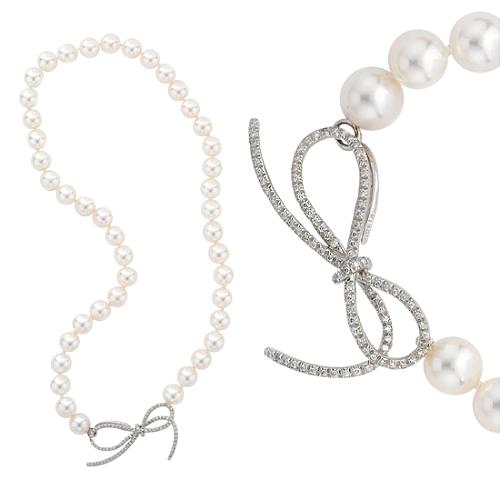 Vera Wang Japanese Akoya Pearl and Diamond Bow Necklace
