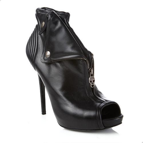Alexander McQueen Leather Peep Toe Ankle Boots - Size 10 / 40
