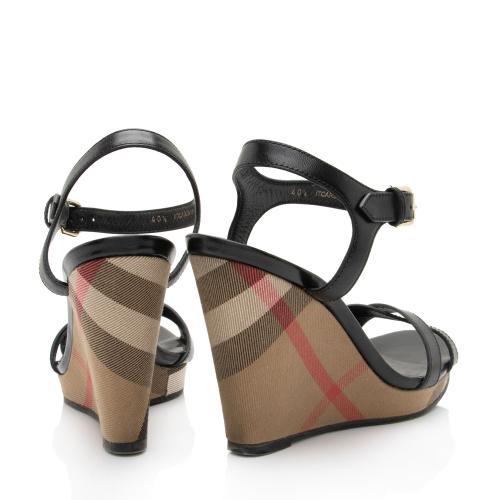 Burberry Canvas Check Leather Wedges - Size 10.5 / 40.5