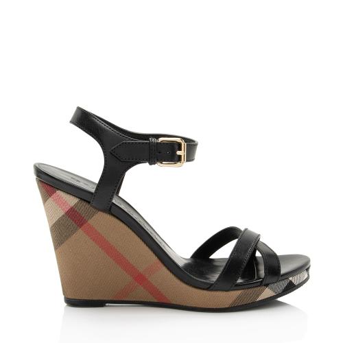 Burberry Canvas Check Leather Wedges - Size 10.5 / 40.5