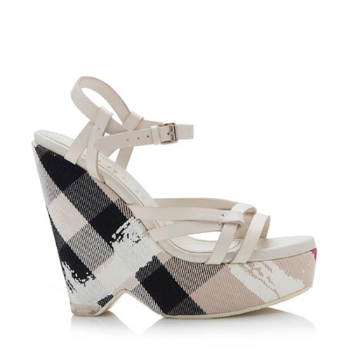Burberry Check Wedge Sandals - Size 7.5 / 38